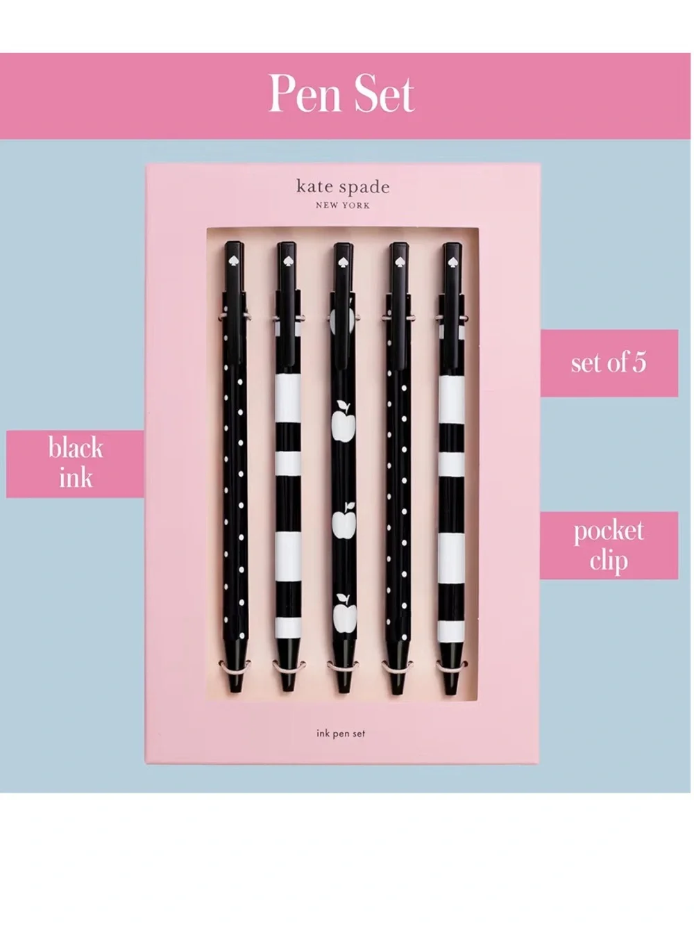 kate spade Black & White Patterned Ink Pen Set